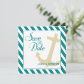 Anker op Strepen Bewaar de Datum | turquoise wit Save The Date (Staand voorkant)