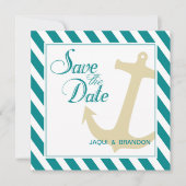 Anker op Strepen Bewaar de Datum | turquoise wit Save The Date (Voorkant)
