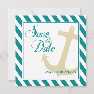 Anker op Strepen Bewaar de Datum   turquoise wit Save The Date