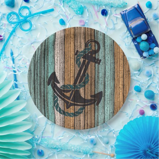 Anker op  Woodenplank Papieren Bordje (Feest)