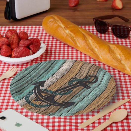 Anker op  Woodenplank Papieren Bordje (Picknick)
