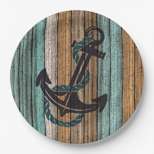 Anker op  Woodenplank Papieren Bordje (Voorkant)