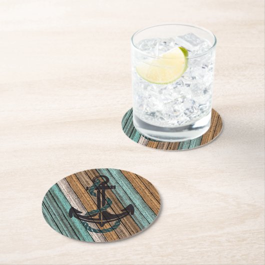 Anker op  Woodenplank Ronde Kartonnen Onderzetter (Insitu)