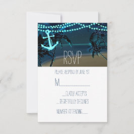 Anker & Palmboom Strand Nacht Bruiloft RSVP Kaart