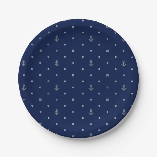 Anker Polka Dots Patroon | Uw Initiaal toevoegen 2 Papieren Bordje (Voorkant)