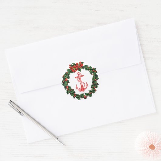 Anker rode krans Kerst sticker (Envelop)
