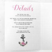  anker roze bloemen nautisch huwelijk drieluik uitnodiging (Binnenzijde eerst)