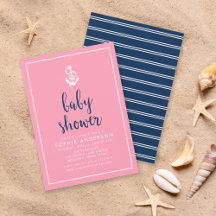 Anker Roze en Blauw Script Baby shower