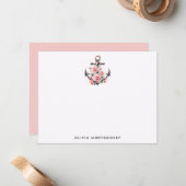 Anker Roze Rozen Nautisch Persoonlijk Notitiekaartje (Voorkant / Achterkant in situ)