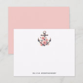 Anker Roze Rozen Nautisch Persoonlijk Notitiekaartje (Voorkant / Achterkant)