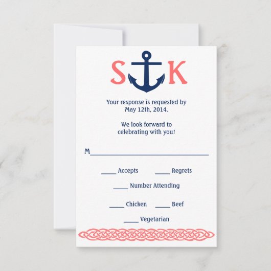 Anker RSVP Kaart Navy en Koraal (Voorkant)