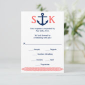 Anker RSVP Kaart Navy en Koraal (Staand voorkant)