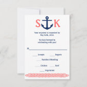 Anker RSVP kaart voor zeilbruiloft in marineblauw (Voorkant)