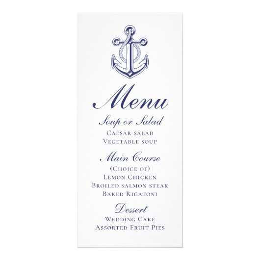 Anker Sailor Marine Blauw Nautisch Bruiloft Menu (Voorkant)