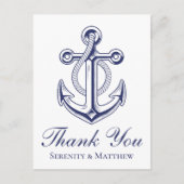 Anker Sailor Marine Blauw Nautische Bruiloft Dank  Briefkaart (Voorkant)