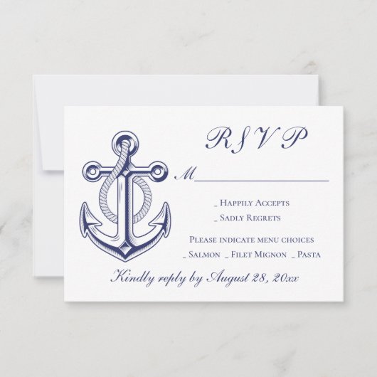 Anker Sailor Marine Blauw Nautische RSVP Bruiloft (Voorkant)