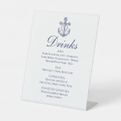Anker Sailor Navy Blue nautische bruiloft Drinken Reclamebord Met Voetstuk (Voorkant)
