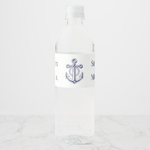 Anker Sailor Ocean Navy Blue Nautische bruiloft Waterfles Etiket
