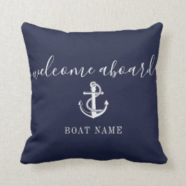 Anker Scheepsnaam Marineblauw Welkom Aan Boord Kussen