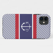 Anker & Scheepsstrepen & Monogram Navy & Rood Case-Mate iPhone Case (Achterkant (horizontaal))