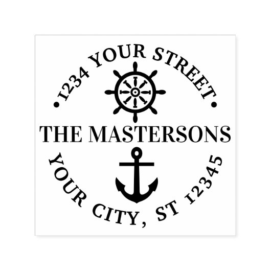 Anker Scheepswiel Ronde Naam Retouradres Zelfinktende Stempel (Design)