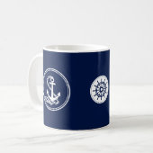 Anker, scheepswielblauw en witte maritieme stijl koffiemok (Voorkant links)