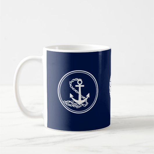 Anker, scheepswielblauw en witte maritieme stijl koffiemok (Links)