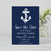 Anker Scheepvaart Navy Blauwe Moderne QR Code Huwe Folie Uitnodiging (Staand Voorkant)