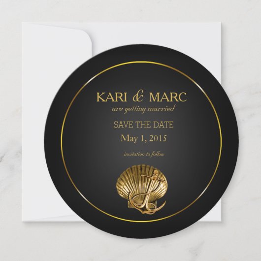 Anker Schelp Save the Date | zwart & goud Kaart (Voorkant)