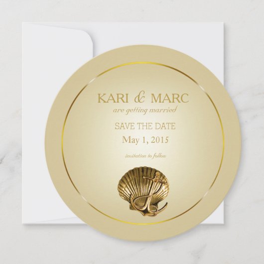 Anker Schelpen Save the Date | ecru & goud Kaart (Voorkant)