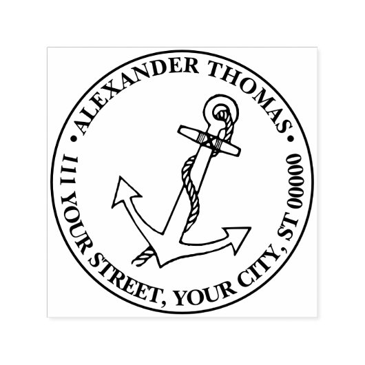Anker Schip Preppy Naam Adres Antiek Nautical Zelfinktende Stempel (Design)