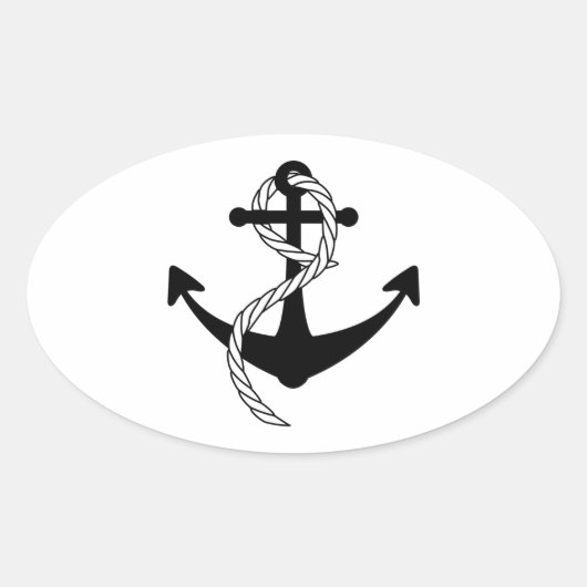 Anker schwarz weiss ovale sticker (Voorkant)