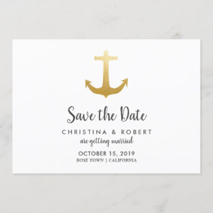 Anker Sieraad Nep Goud Folie   Save The Date Kaart