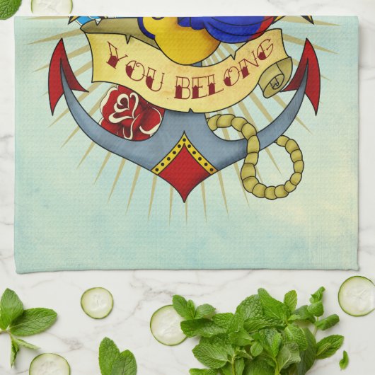 Anker, slik en Rozen Theedoek (Gevouwen)