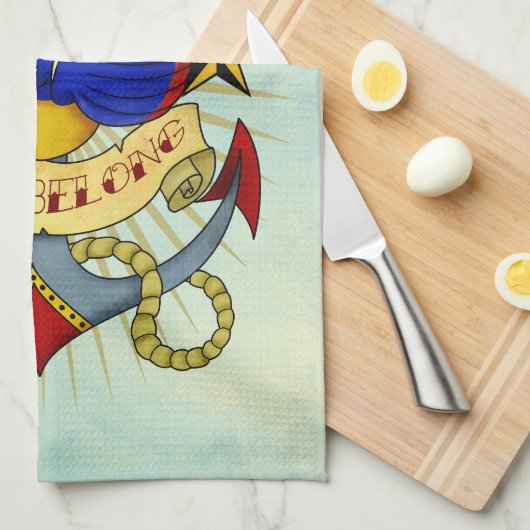 Anker, slik en Rozen Theedoek (Quarter Fold)