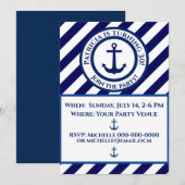 Anker Stempel & Diagonal Stripe Birthday Uitnodigi Kaart (Voorkant / Achterkant)