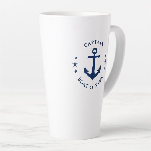 Anker & Sterren Kapitein Bootnaam Groot 2-zijdig Latte Mok (Rechterhoek)