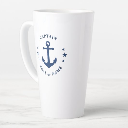 Anker & Sterren Kapitein Bootnaam Groot 2-zijdig Latte Mok (Linkerhoek)