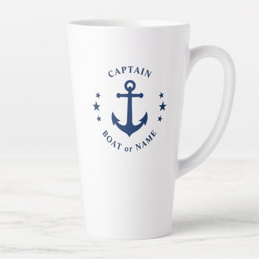 Anker & Sterren Kapitein Bootnaam Groot 2-zijdig Latte Mok (Rechts)