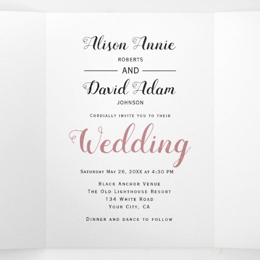  anker, stoffige rozen bloemen drieluik uitnodiging (Binnenkant midden)