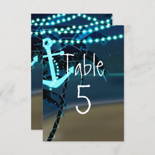 Anker Strand Palmboom Trouw Tafel Nummerkaart Kaart (Voorkant / Achterkant)