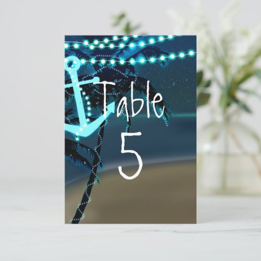 Anker Strand Palmboom Trouwtafel Nummerkaart Kaart (Staand voorkant)