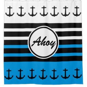 Anker & Stripes zwart + uw ruggr. en ideeën Douchegordijn