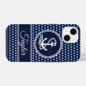 Anker Symbool Maritiem Blauw en Wit Aangepaste Naa iPhone Hoesje (Achterkant horizontaal)