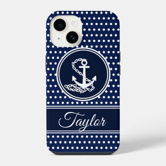 Anker Symbool Maritiem Blauw en Wit Aangepaste Naa iPhone Hoesje (Achterkant)