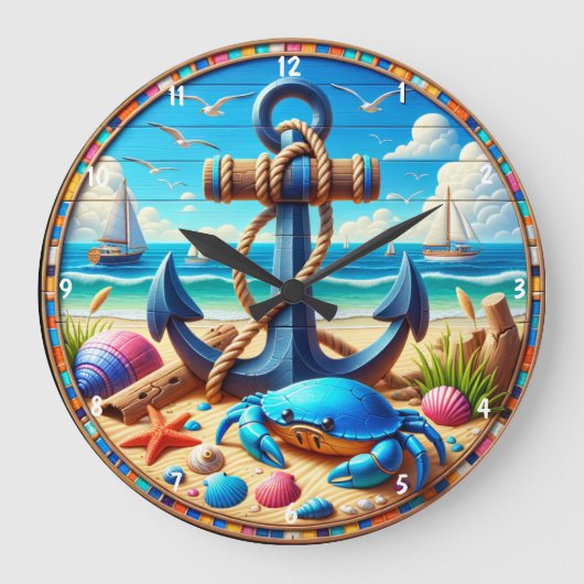 Anker-thema strand kustontwerp elementen grote klok (Voorkant)