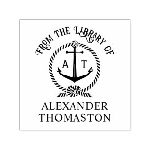 Anker Touw Bibliotheek Boek Naam 2 Initiaal Zelfinktende Stempel