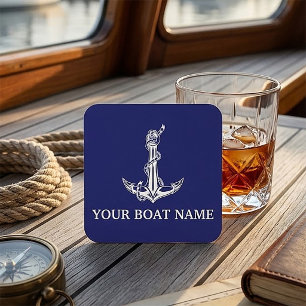 Anker Touw Boot Naam Vintage Scheepvaart Kartonnen Onderzetters