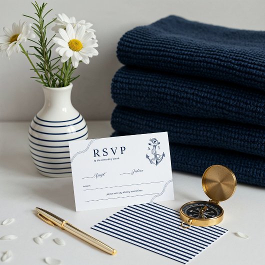 Anker & Touw Nautisch Monogram Marine & Wit RSVP Kaartje