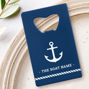 Anker touw rand boot naam donkerblauw creditkaart flessenopener